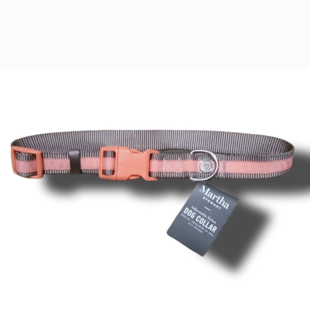 🌻 Martha Stewart Adjustable Nylon Dog Collar Gray Coral Size 14 (Small)